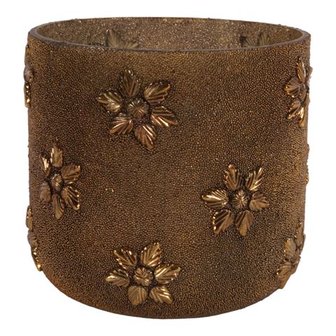 Beads Tealight Holder 17 cm - Gold - Glass