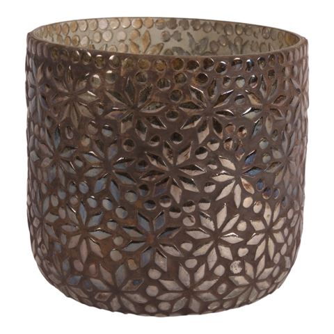 Mosaic Flower Tealight Holder 17 cm - Brown - Glass