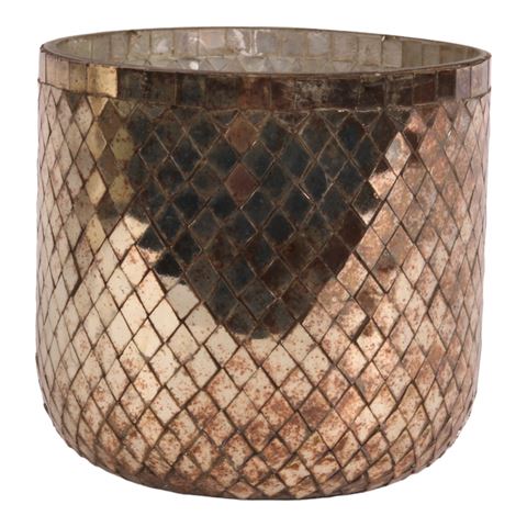 Mosaic Tealight Holder 17 cm - Gold - Glass