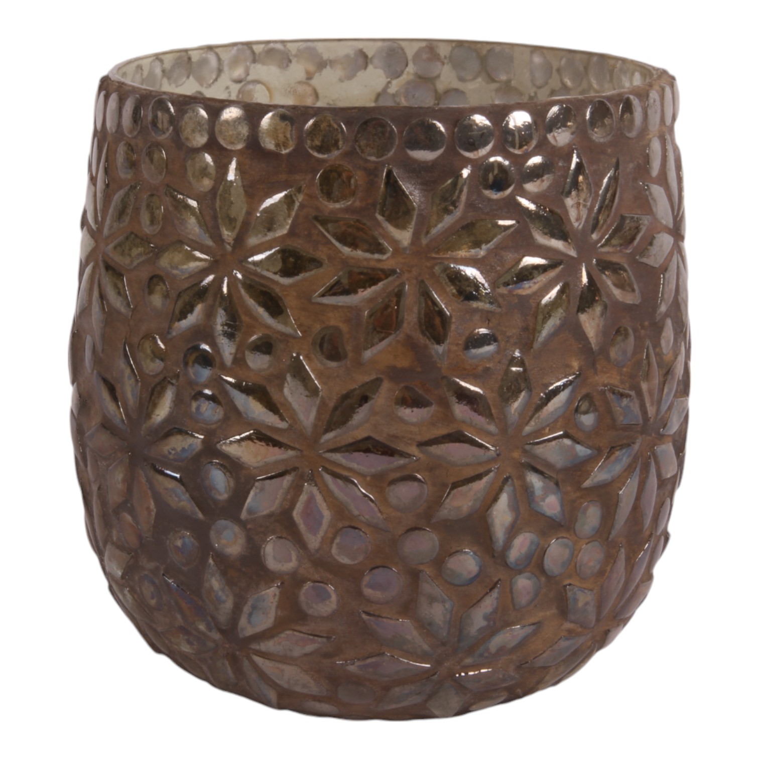 Waxinelichthouder Mozaïek Bloem 12 cm - Bruin - Glas