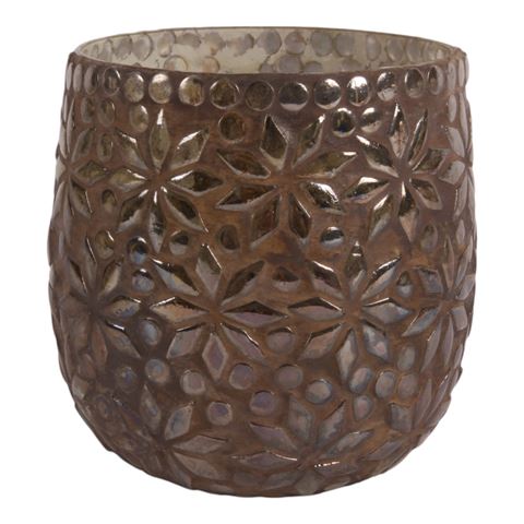 Photophore en mosaïque fleur 12 cm - Marron - Verre