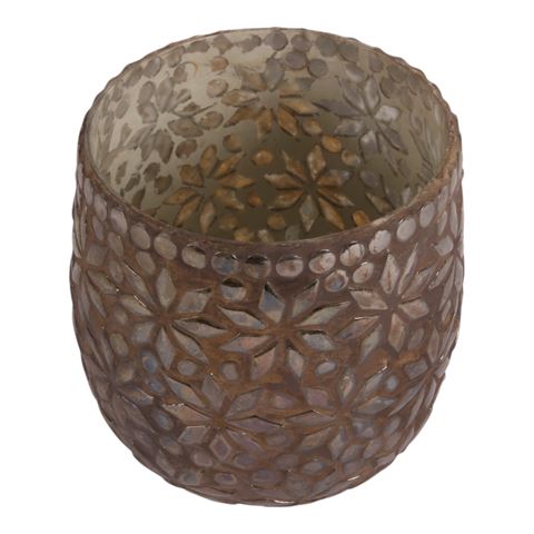 Waxinelichthouder Mozaïek Bloem 12 cm - Bruin - Glas