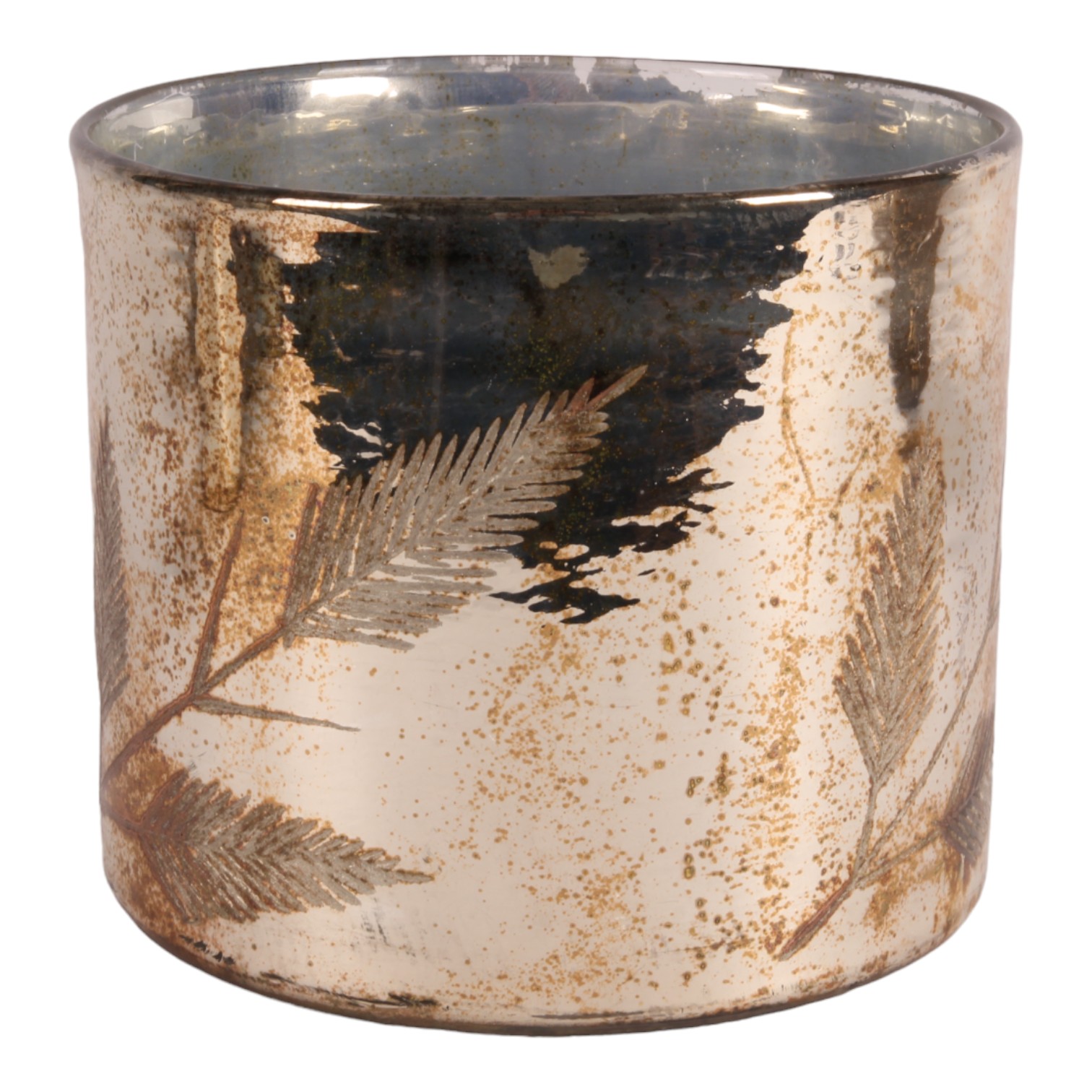 Photophore Feuilles 18 cm - Argenté - Verre