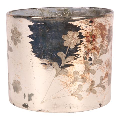 Waxinelichthouder Bloemen 18 cm - Goud - Glas