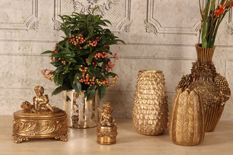 Waxinelichthouder Bloemen 18 cm - Goud - Glas