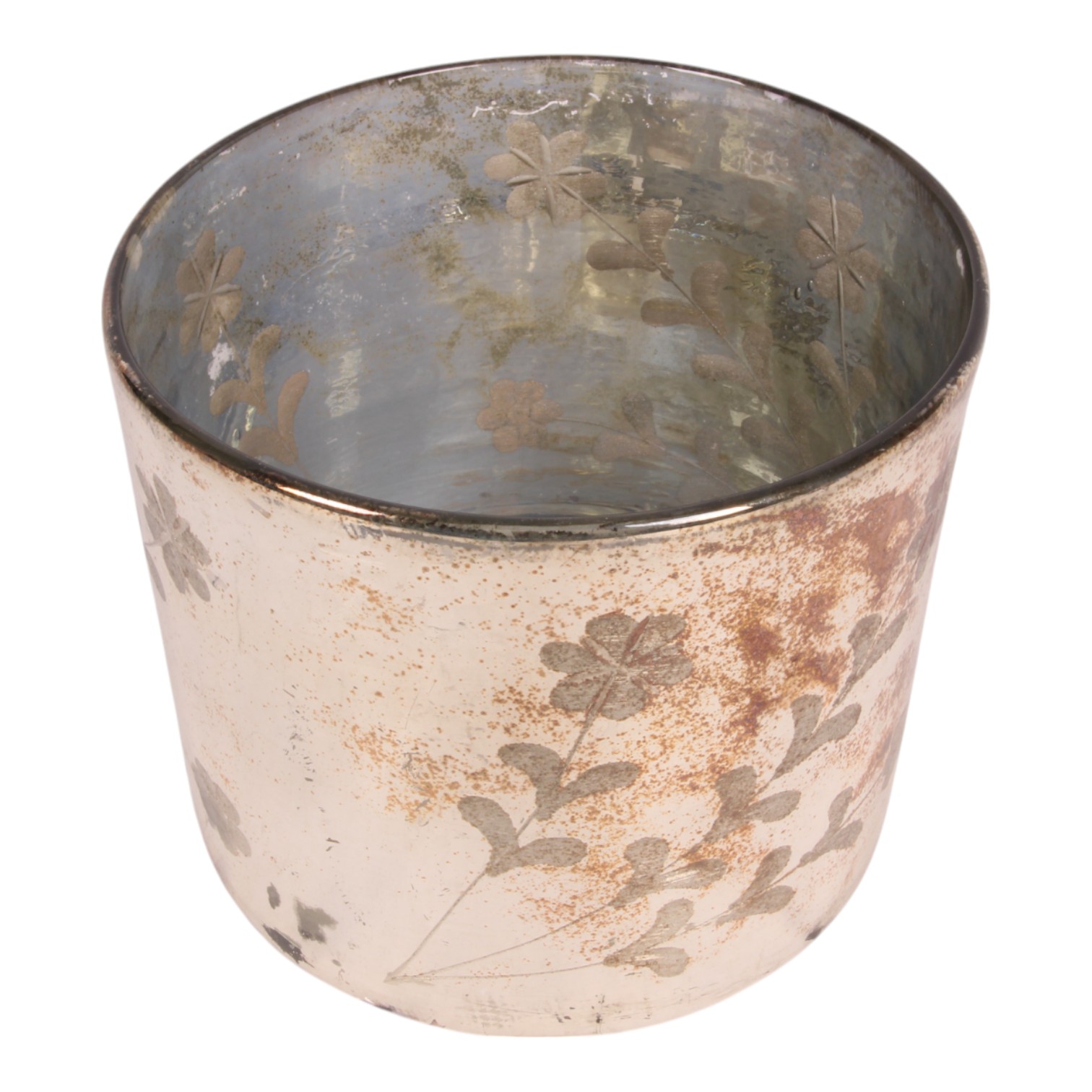 Photophore Fleurs 18 cm - Doré - Verre