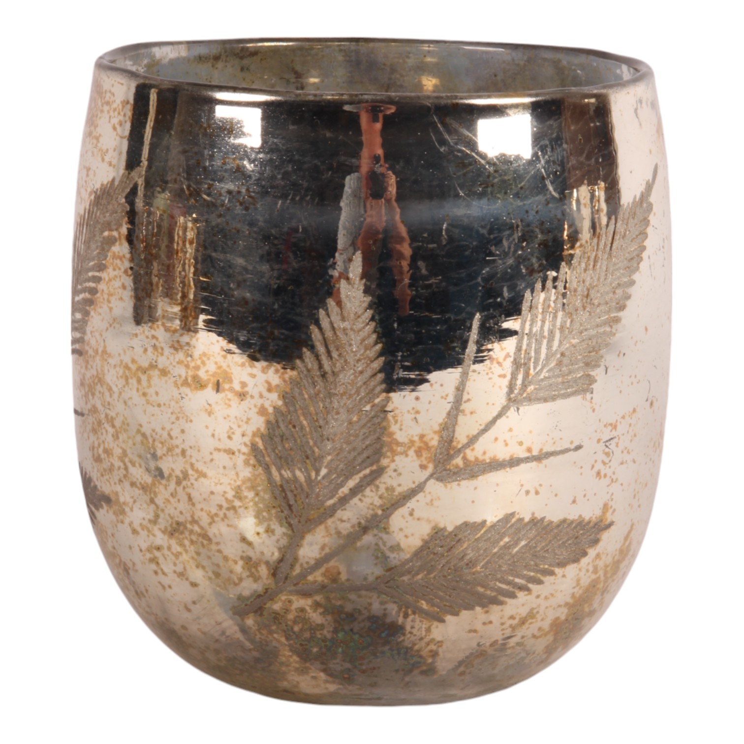 Photophore Feuilles 16 cm - Argenté - Verre