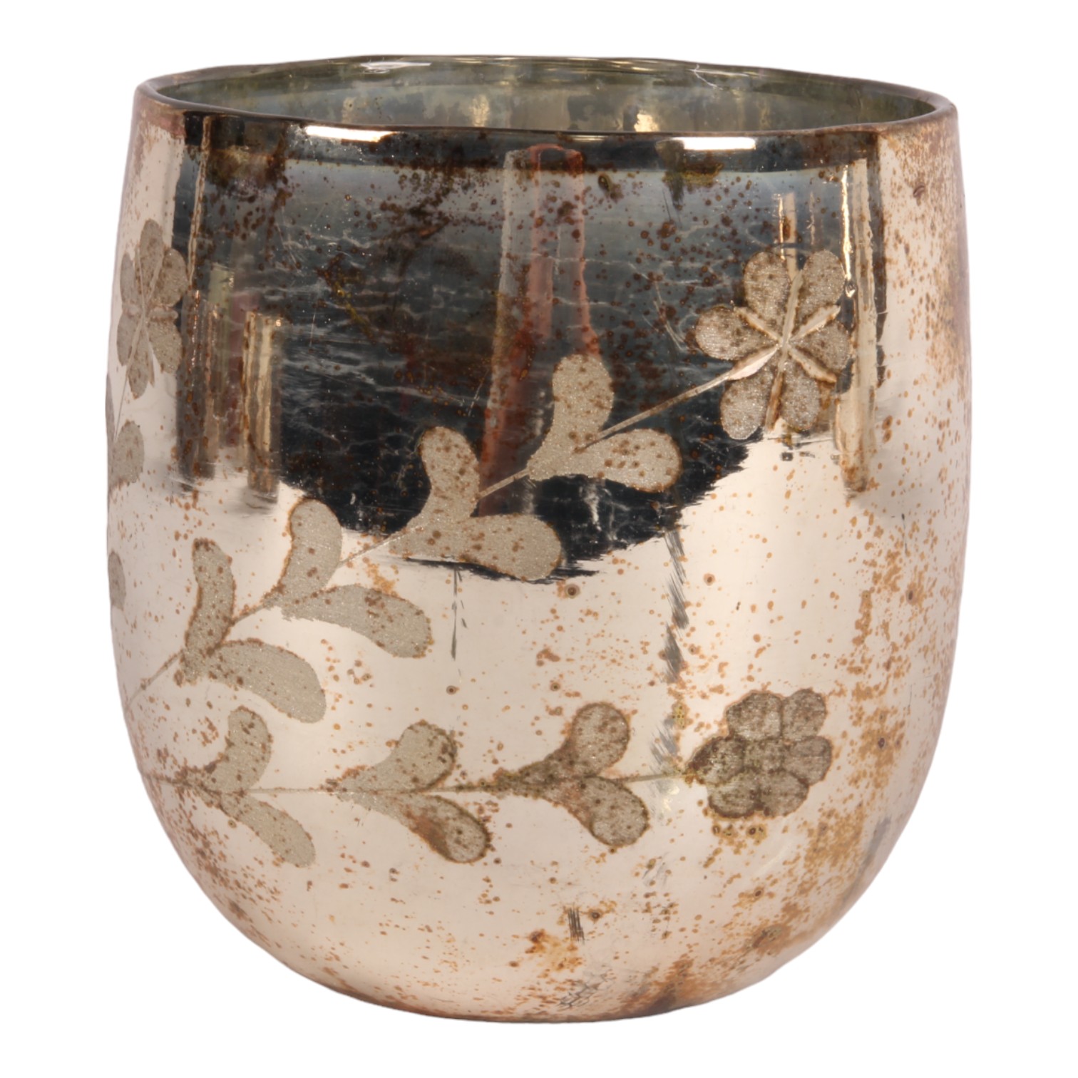Photophore Fleurs 16 cm - Doré - Verre