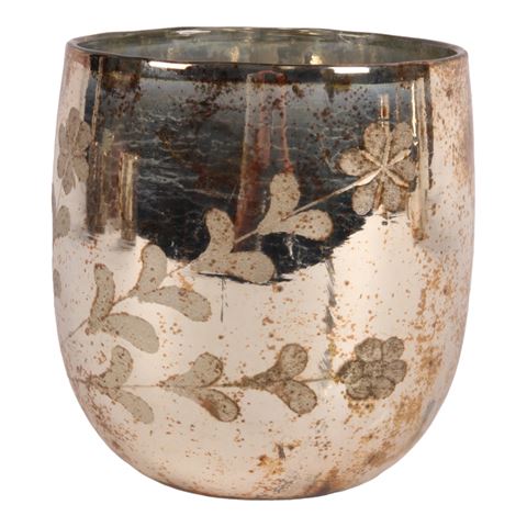 Waxinelichthouder Bloemen 16 cm - Goud - Glas