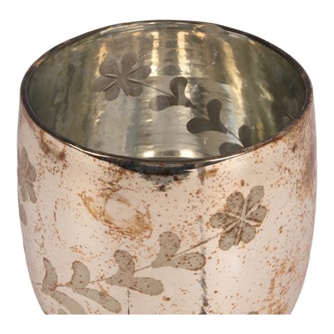 Waxinelichthouder Bloemen 16 cm - Goud - Glas