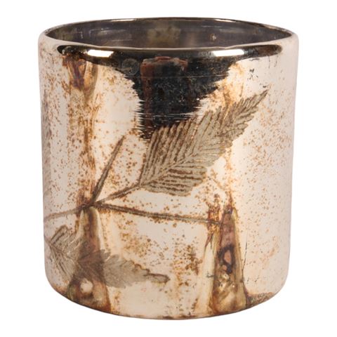Leaves Tea Light Holder 12 cm - Silver - Glass