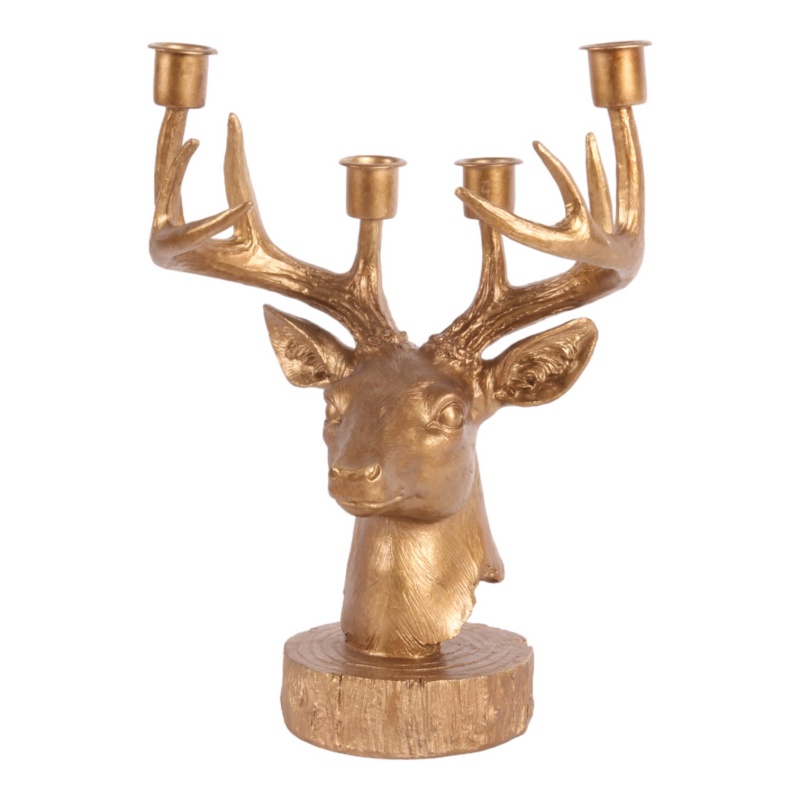 Kandelaar Hert 31.5 cm - Goud - Resin