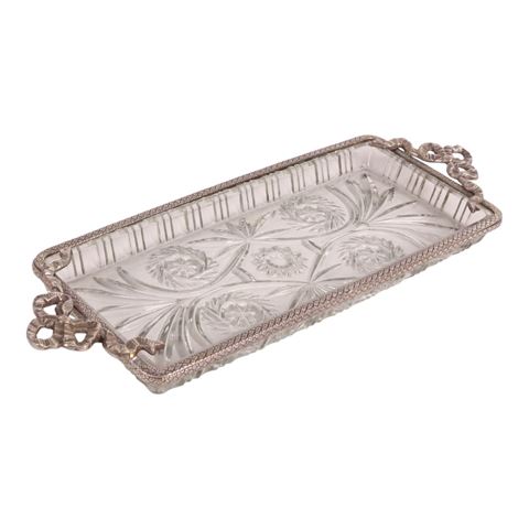 Tray with Handle 33 cm - Silver - Brass / Glass