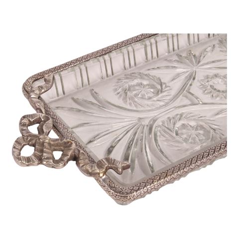 Tray with Handle 33 cm - Silver - Brass / Glass