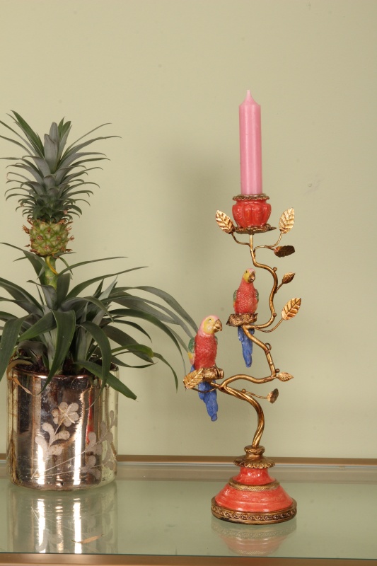 Kandelaar Papegaai 32 cm - Oranje - Resin