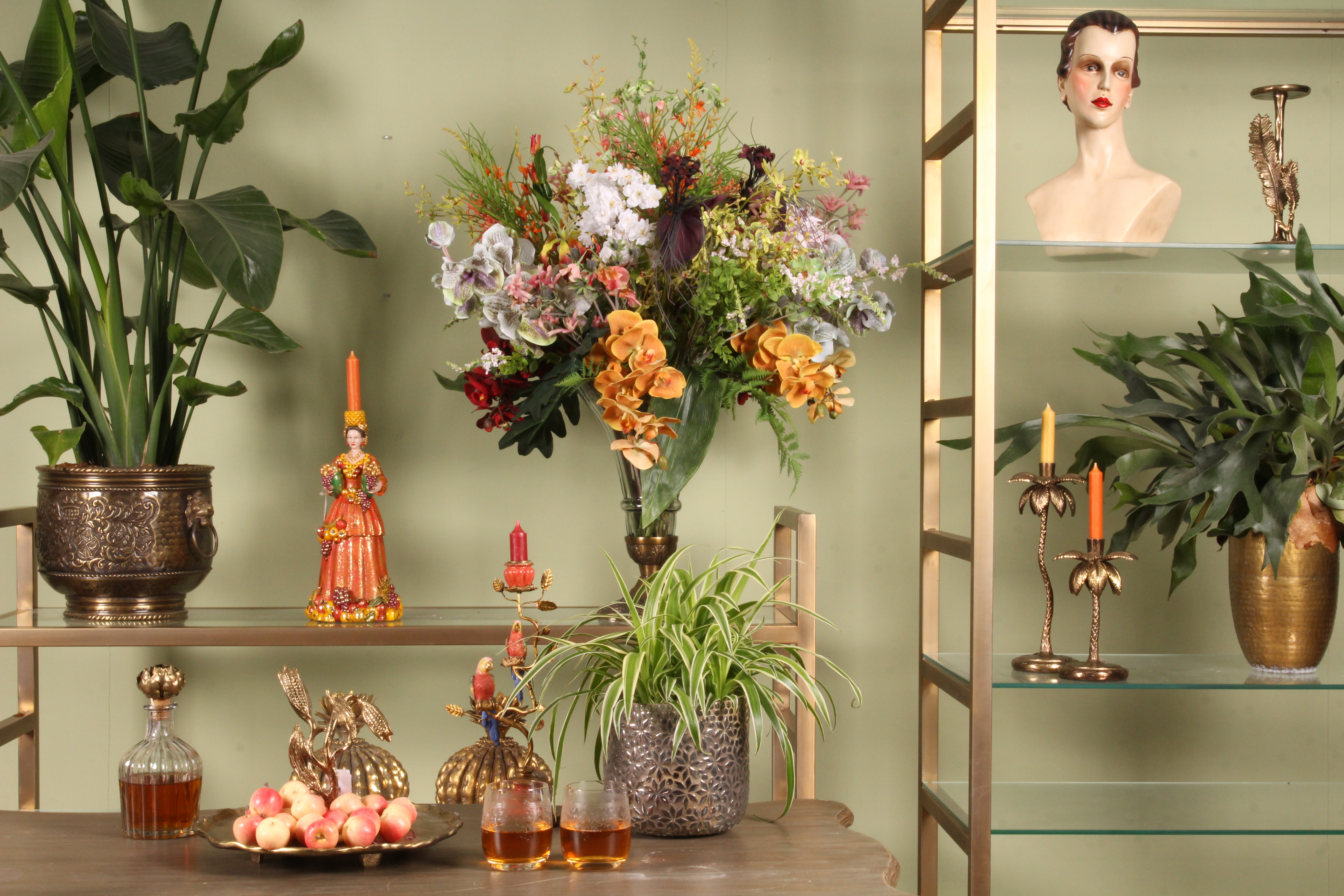 Kandelaar Papegaai 32 cm - Oranje - Resin