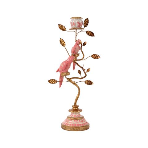 Parrot Candle Holder 32.5 cm - Pink - Resin