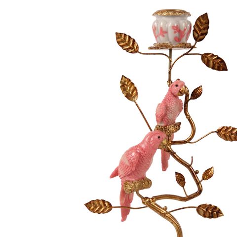 Parrot Candle Holder 32.5 cm - Pink - Resin