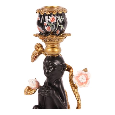 Kandelaar Aap 25.5 cm - Zwart - Resin