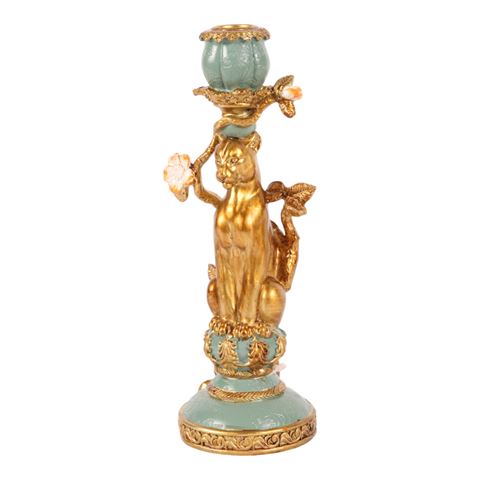 Kandelaar Luipaard 25.5 cm - Goud - Resin