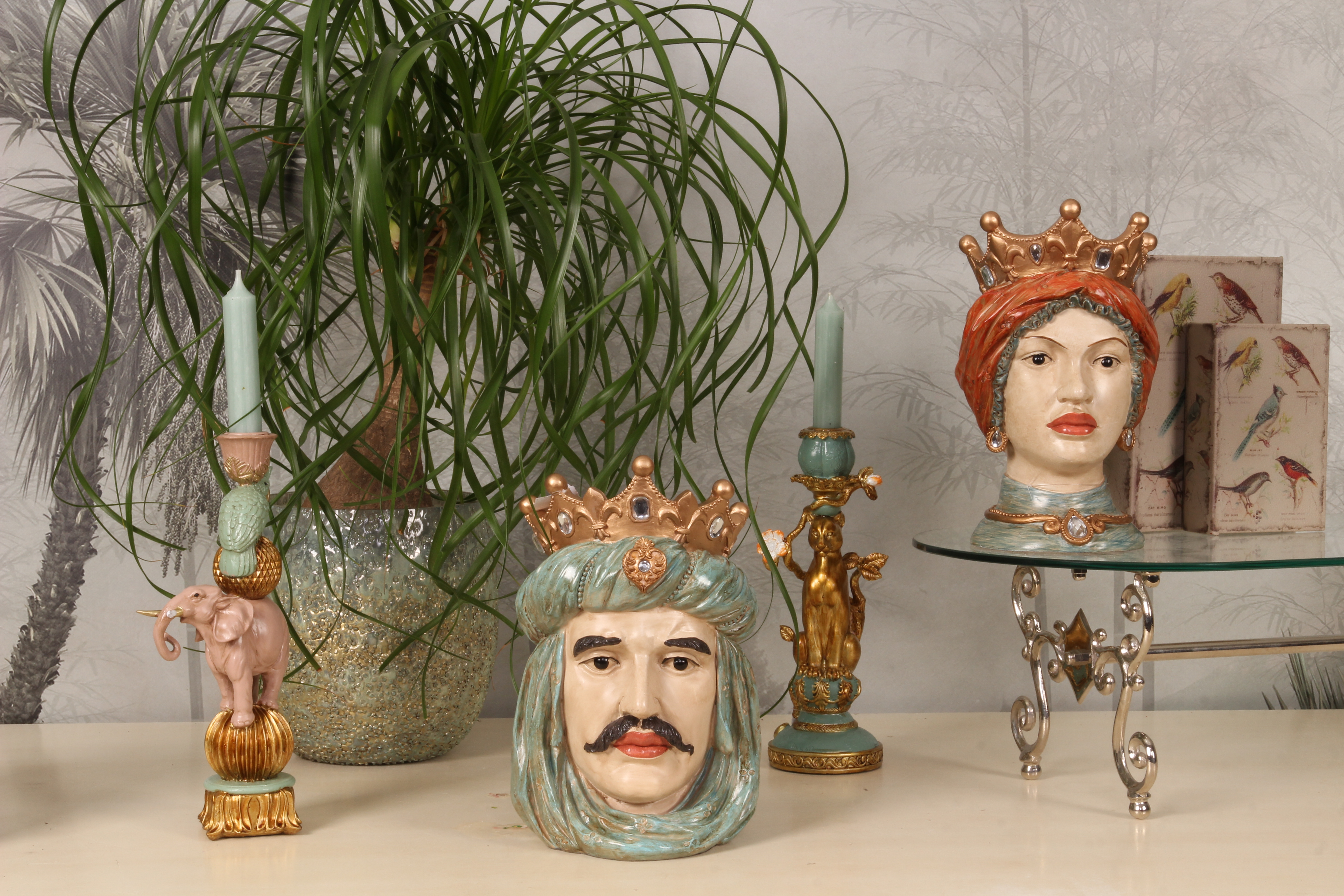 Kandelaar Luipaard 25.5 cm - Goud - Resin