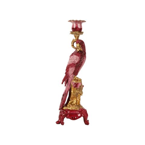 Kandelaar Papegaai 33 cm - Rood - Resin