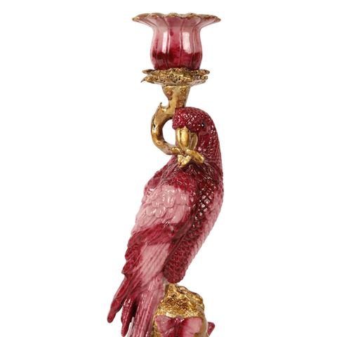 Kandelaar Papegaai 33 cm - Rood - Resin
