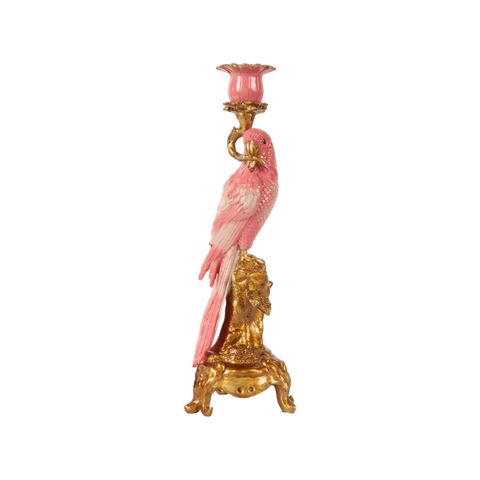 Kandelaar Papegaai 33 cm - Roze - Resin