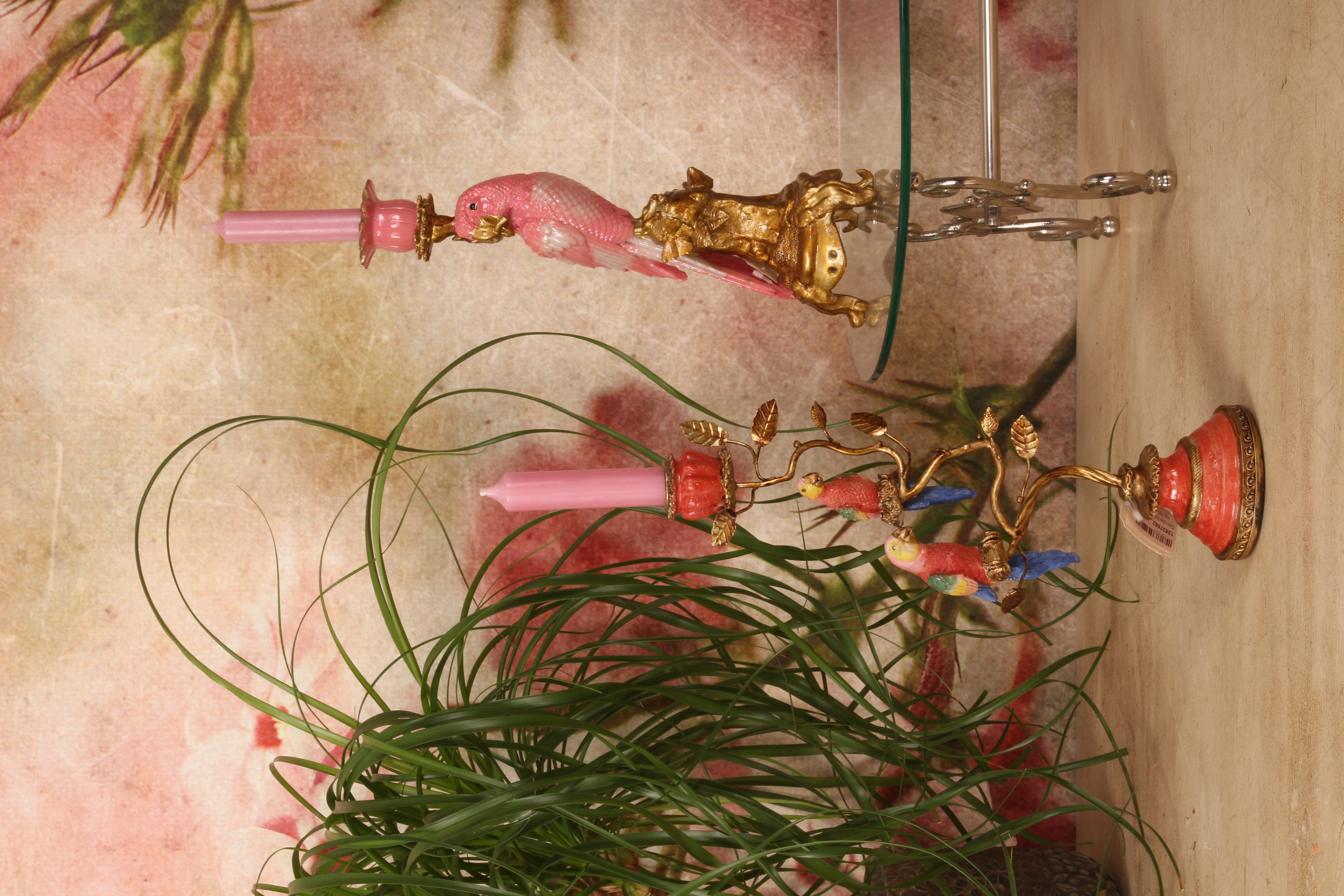 Bougeoir Perroquet 33 cm - Rose - Résine