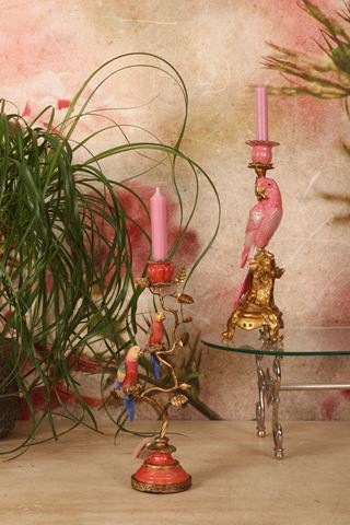 Kandelaar Papegaai 33 cm - Roze - Resin