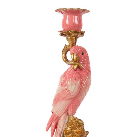 Kandelaar Papegaai 33 cm - Roze - Resin