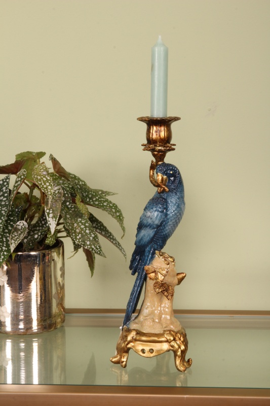 Kandelaar Papegaai 11 cm - Blauw - Resin