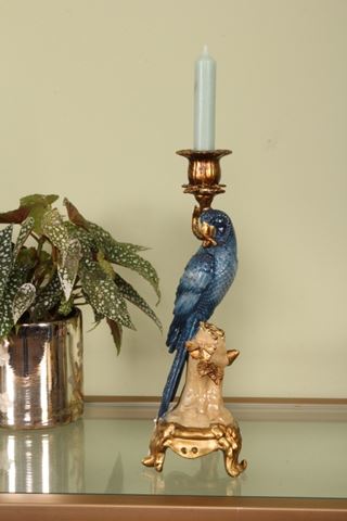 Kandelaar Papegaai 33 cm - Blauw - Resin