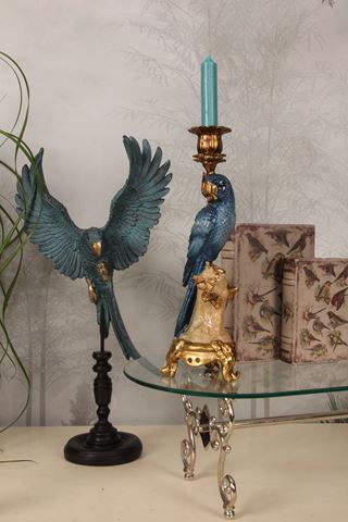 Kandelaar Papegaai 33 cm - Blauw - Resin