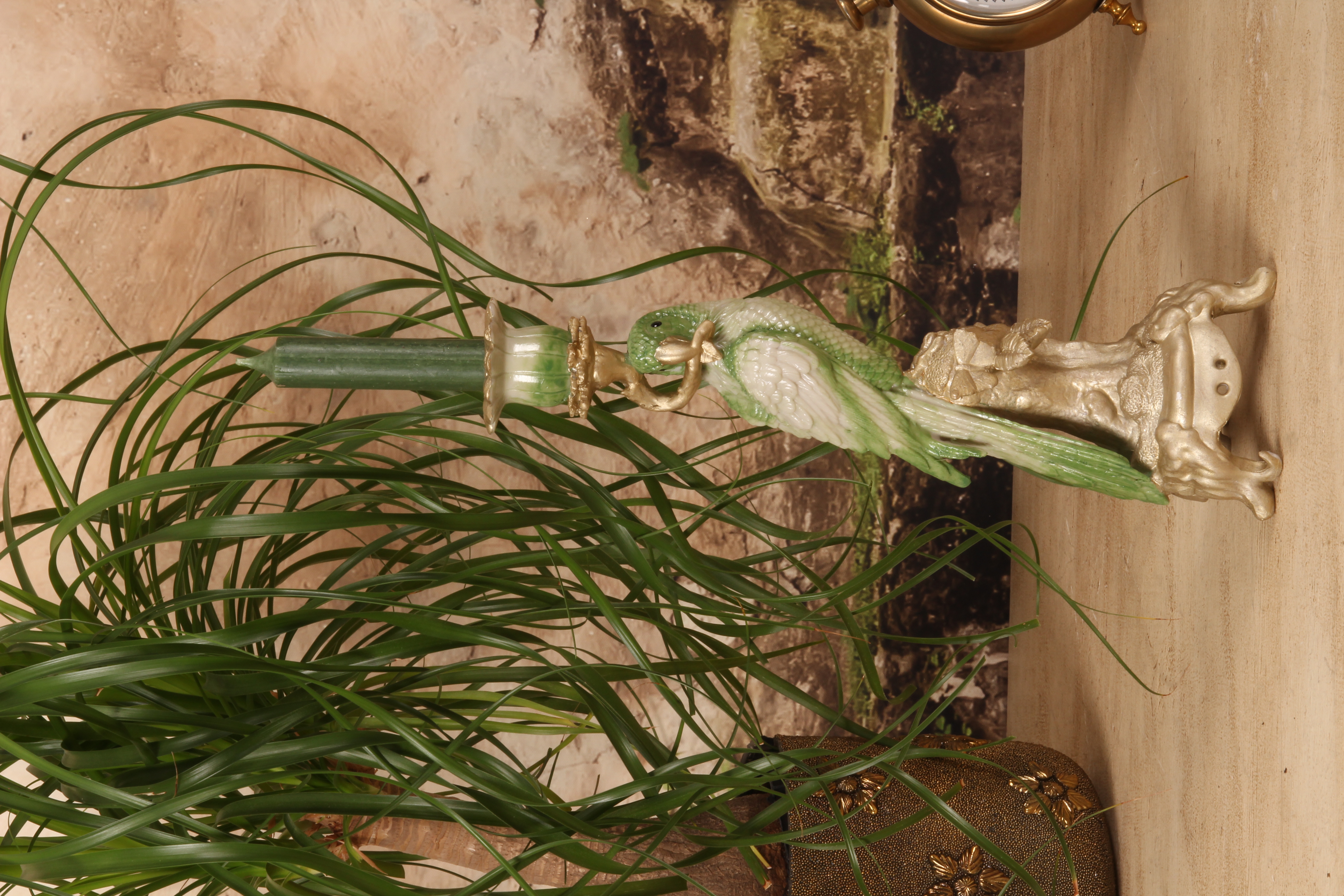 Kandelaar Papegaai 33 cm - Groen - Resin