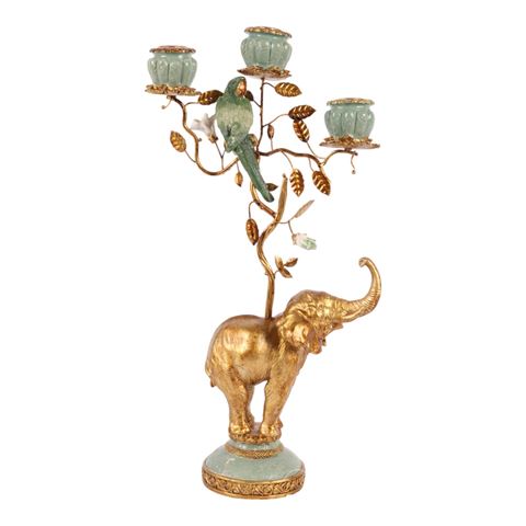 Kandelaar Olifant 44 cm - Goud - Resin