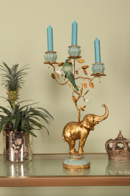 Kandelaar Olifant 44 cm - Goud - Resin