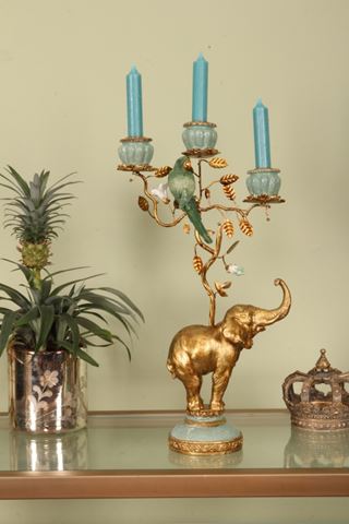 Kandelaar Olifant 44 cm - Goud - Resin