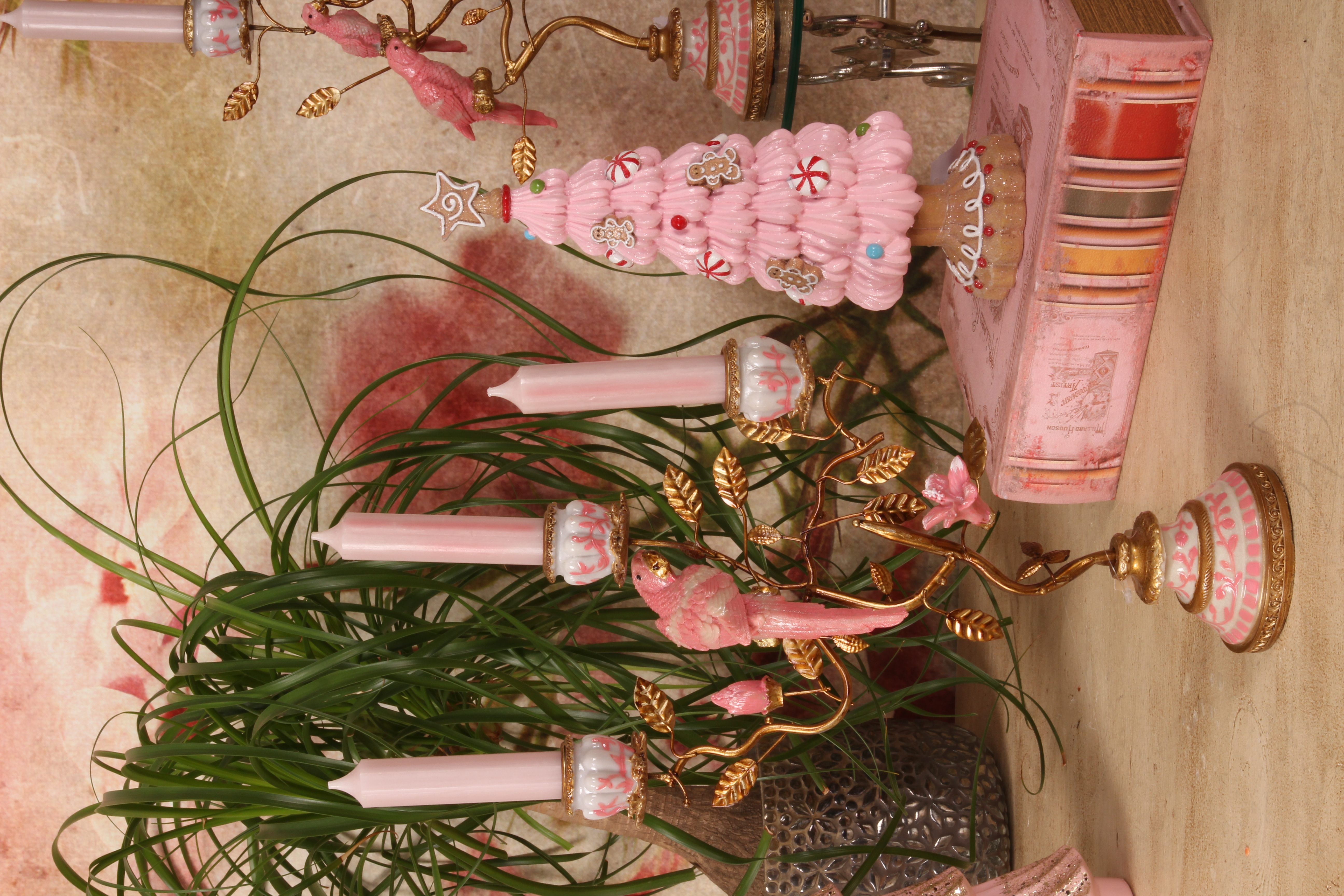 Kandelaar Papegaai 31,5 cm - Roze - Resin