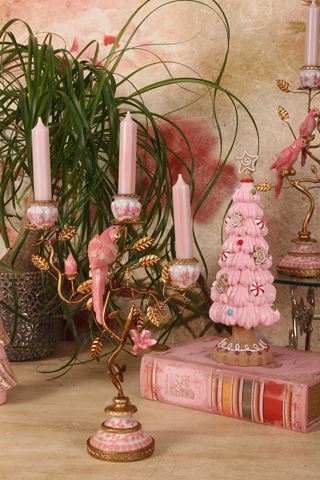 Bougeoir Perroquet 31,5 cm - Rose - Résine