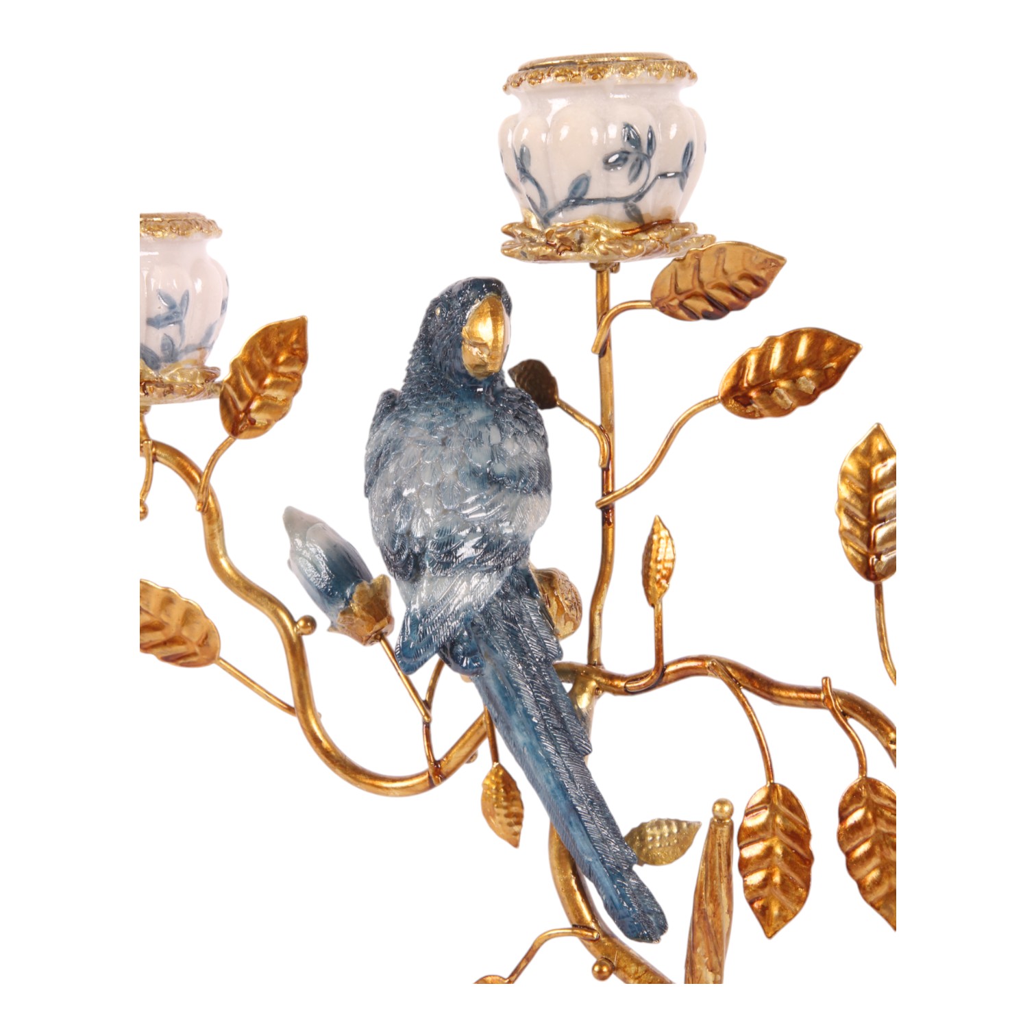 Kandelaar Papegaail 32 cm - Blauw - Resin