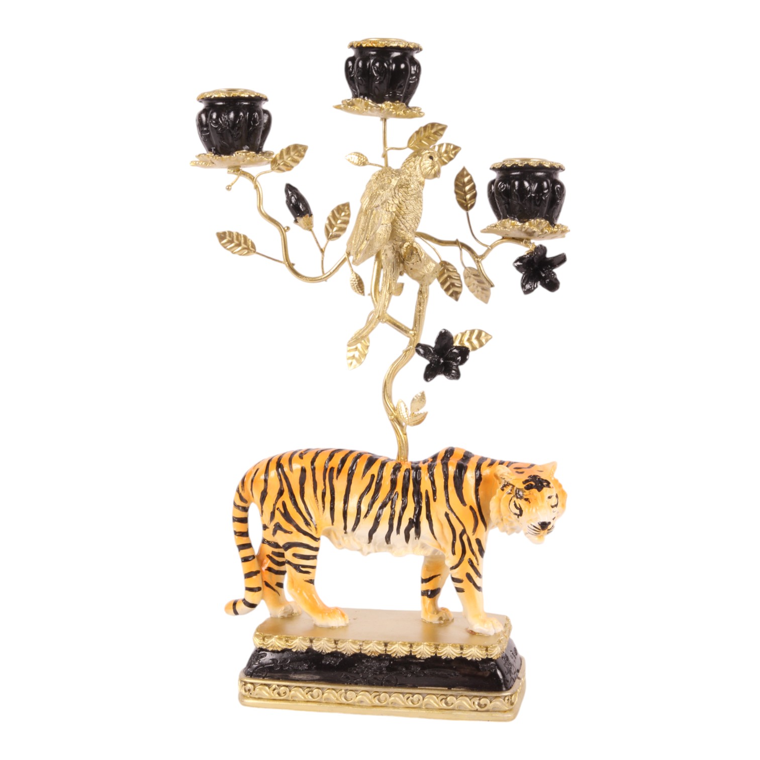 Kandelaar Tijger 38 cm - Zwart - Resin