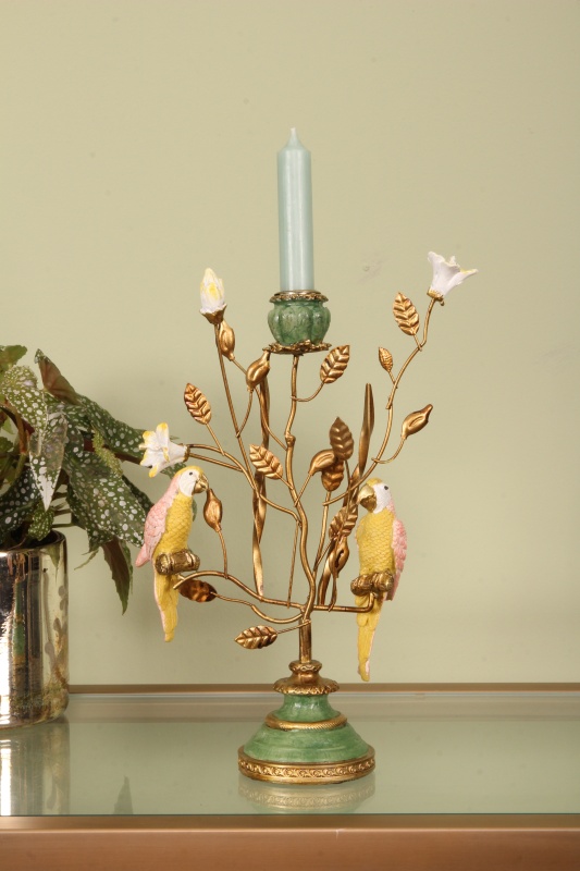 Kandelaar Papegaai 32 cm - Groen - Resin