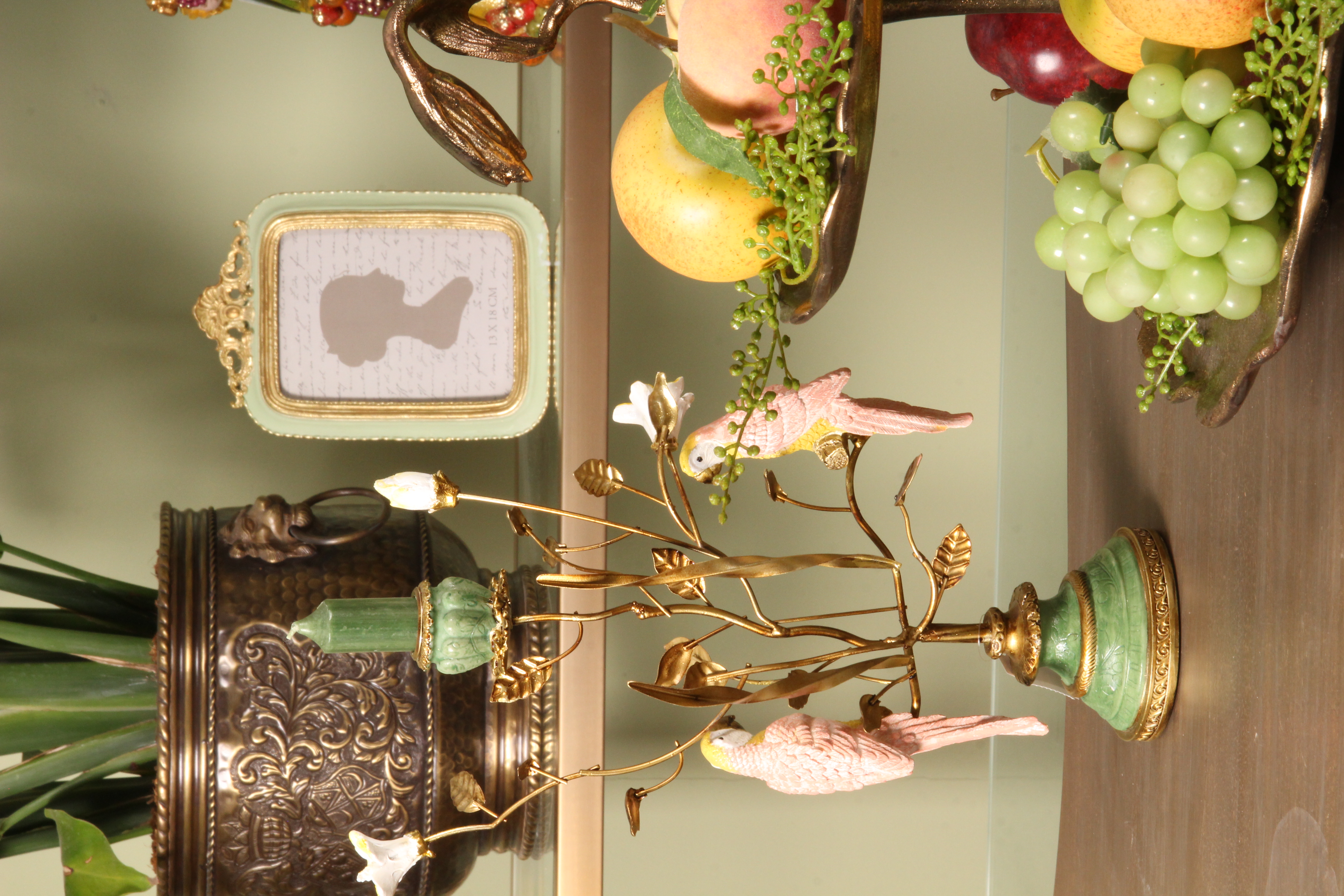 Kandelaar Papegaai 32 cm - Groen - Resin