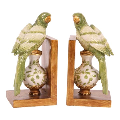 Boekensteun Papegaai 22 cm - Groen - Resin