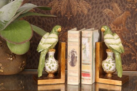 Boekensteun Papegaai 22 cm - Groen - Resin