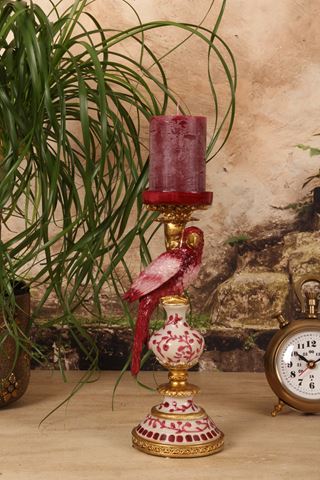 Kandelaar Papegaai 32,5 cm - Rood - Resin