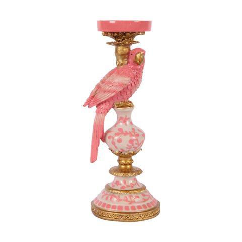 Kandelaar Papegaai 32,5 cm - Roze - Resin