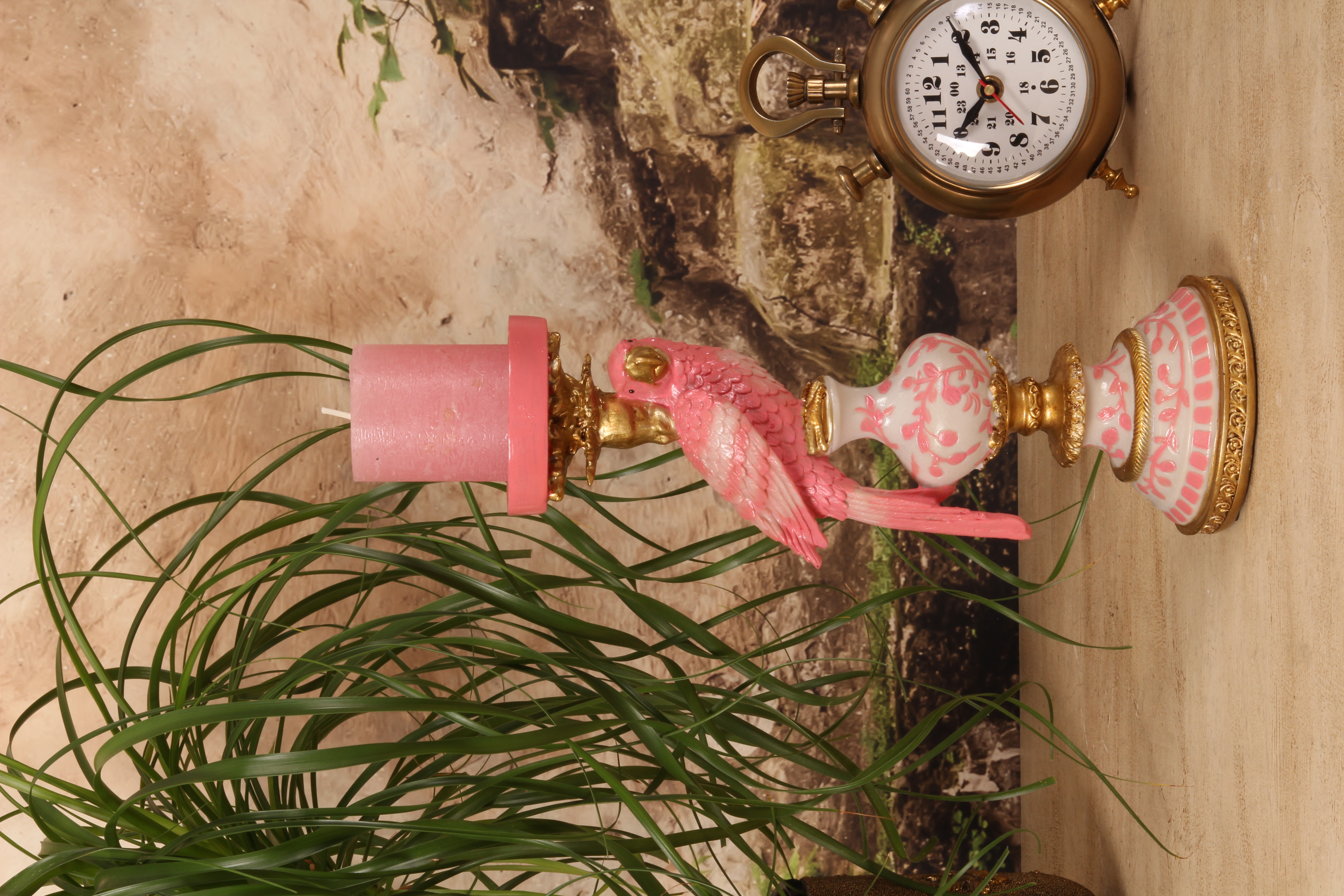 Kandelaar Papegaai 32,5 cm - Roze - Resin