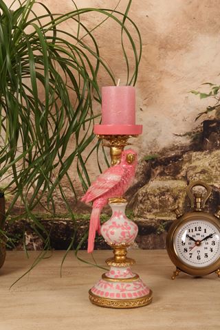 Kandelaar Papegaai 32,5 cm - Roze - Resin